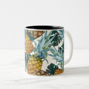 Tropische Ananassen & Bladeren Exotisch Eiland Tweekleurige Koffiemok
