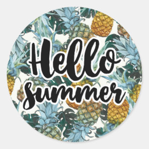 Tropische Ananassen & Bladeren Hallo Zomerfeest Ronde Sticker
