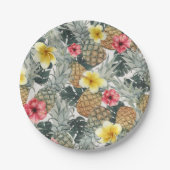 Tropische Ananassen Bloemig Bladeren Exotisch Fees Papieren Bordje (Voorkant)