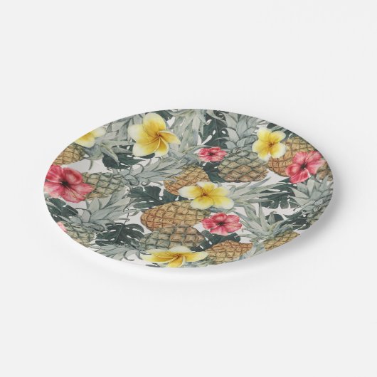 Tropische Ananassen Bloemig Bladeren Exotisch Fees Papieren Bordje (Gekanteld)