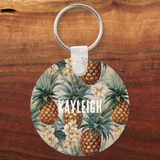 Tropische Ananassen Bloemig Sleutelhanger (Voorkant)