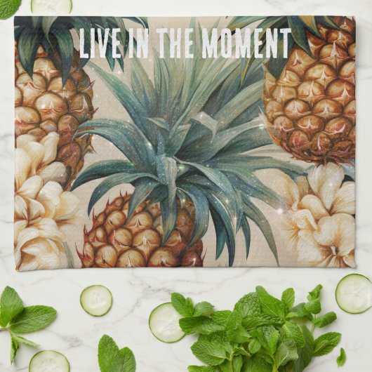 Tropische Ananassen Bloemig Theedoek (Gevouwen)