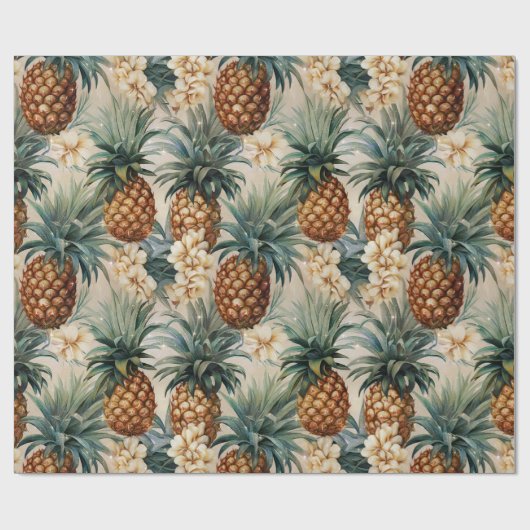 Tropische Ananassen Bloemige Trouw  Cadeaupapier (Vlak)