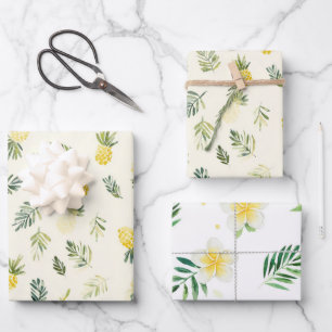 Tropische Ananassen Groene Bladeren Plumeria Verja Inpakpapier Vel