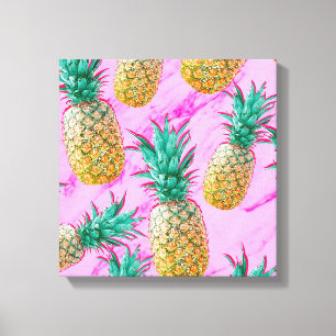 Tropische Ananassen & Roze Marmer Modern Kleurrijk Canvas Afdruk