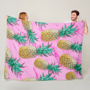 Tropische Ananassen & Roze Marmer Modern Kleurrijk Fleece Deken