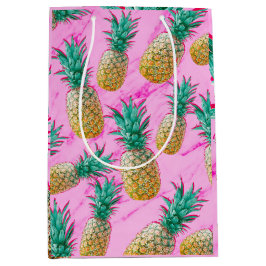 Tropische Ananassen & Roze Marmer Modern Kleurrijk Medium Cadeauzakje