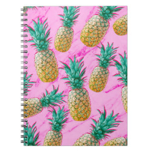Tropische Ananassen & Roze Marmer Modern Kleurrijk Notitieboek