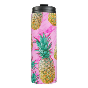 Tropische Ananassen & Roze Marmer Modern Kleurrijk Thermosbeker