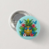 Tropische ananasvlinder Hibiscus Ronde Button 3,2 Cm (Voorkant /achterkant)