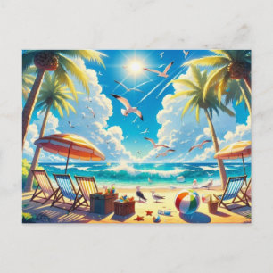 Tropische Anime Beach Paradise Painting Briefkaart