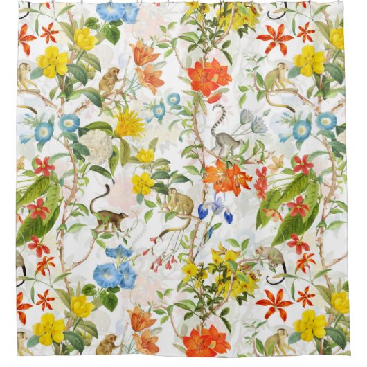 Tropische  Apen Tuin Rococo Chinoiserie Douchegordijn (Voorkant)