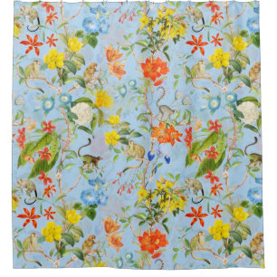 Tropische Apen Tuin Rococo Chinoiserie Douchegordijn