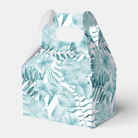 Tropische Aqua Blauwe Bloembladeren Bedankdoosjes (Achterkant)