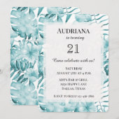 Tropische Aqua Blauwe Bloemen Verjaardag Kaart (Voorkant / Achterkant)