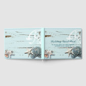Tropische aqua blauwe schelpen zeesterren bruiloft gastenboek (Volledig)