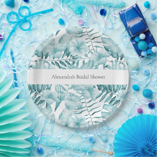 Tropische Aqua Blue Bloembladeren Vrijgezellenfees Papieren Bordje (Feest)