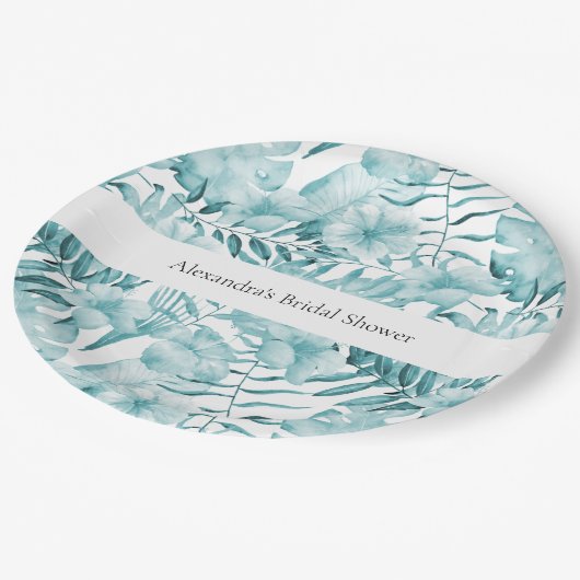 Tropische Aqua Blue Bloembladeren Vrijgezellenfees Papieren Bordje (Gekanteld)