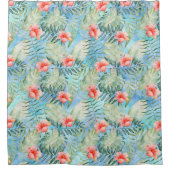 Tropische Aqua Blue Hibiscus bloemen Douchegordijn (Voorkant)