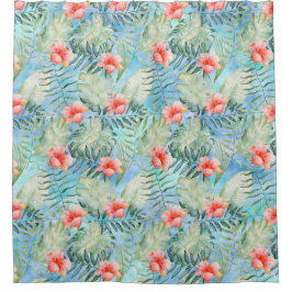 Tropische Aqua Blue Hibiscus bloemen Douchegordijn
