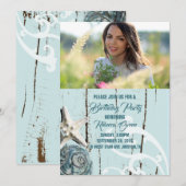 Tropische Aqua Blue Seashell Beach verjaardagsfees Kaart (Voorkant / Achterkant)