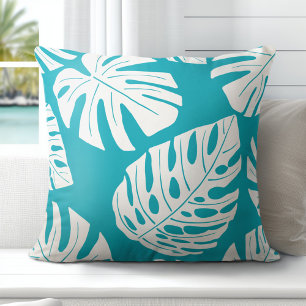 Tropische Aqua Blue Witte Palm Monstera bladeren Kussen