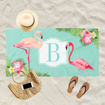 Tropische Aqua en Roze Flamingo Custom Monogram
