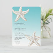 Tropische Aqua Gold White Starfish Beach bruiloft Kaart (Staand voorkant)