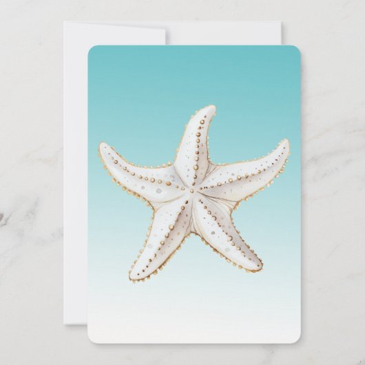 Tropische Aqua Gold White Starfish Beach bruiloft Kaart (Achterkant)