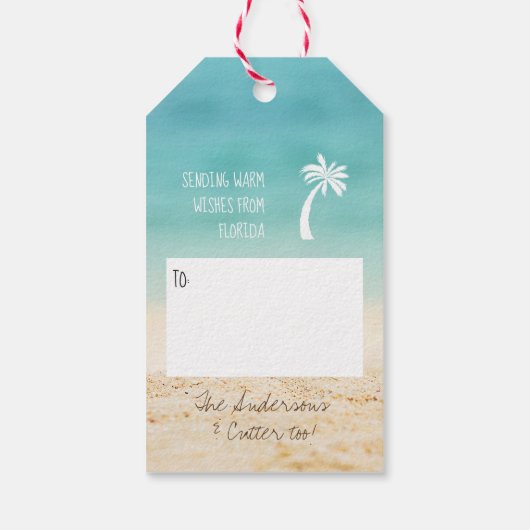 Tropische Aqua-strand Warm 2-zijdige foto Cadeaulabel (Achterkant)