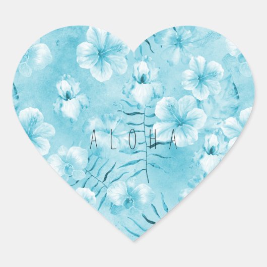 Tropische Aqua White Orchids Hibiscus Floral Hart Sticker (Voorkant)