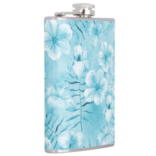 Tropische Aqua White Orchids Hibiscus Floral Heupfles (Rechts)