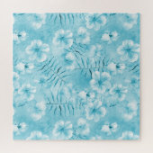 Tropische Aqua White Orchids Hibiscus Floral Legpuzzel (Horizontaal)