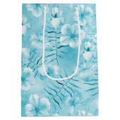 Tropische Aqua White Orchids Hibiscus Floral Medium Cadeauzakje (Achterkant)