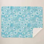 Tropische Aqua White Orchids Hibiscus Floral Sherpa Deken (Voorkant (horizontaal))