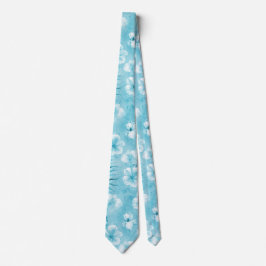 Tropische Aqua White Orchids Hibiscus Floral Stropdas