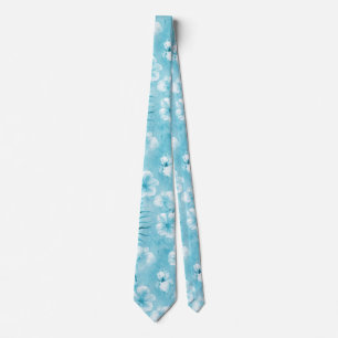 Tropische Aqua White Orchids Hibiscus Floral Stropdas