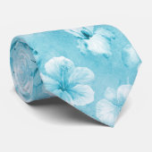 Tropische Aqua White Orchids Hibiscus Floral Stropdas (Opgerold)