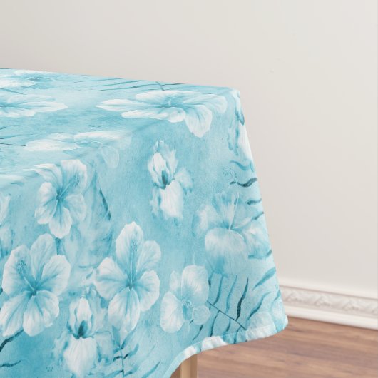 Tropische Aqua White Orchids Hibiscus Floral Tafelkleed (Voorbeeld)
