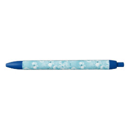 Tropische Aqua White Orchids Hibiscus Floral Zwarte Inkt Pen