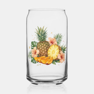 Tropische Aquarel Ananas en Hibiscus Bloemen Blikvorm Glas