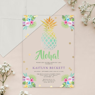 Tropische Aquarel Ananas Verjaardags Luau Acryl Uitnodigingen