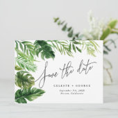 Tropische aquarel blad floral foto save the date (Staand voorkant)