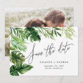 Tropische aquarel blad floral foto save the date (Voorkant / Achterkant)