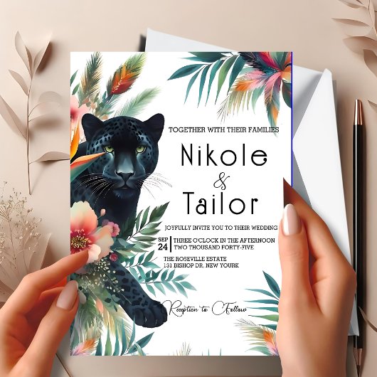 Tropische Aquarel Bloem en Jaguar Kaart