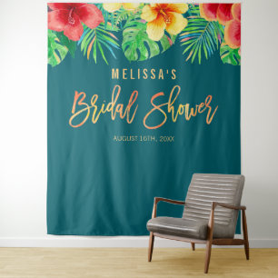 Tropische Aquarel Bloemen Bruidsshower Achtergrond Wandkleed