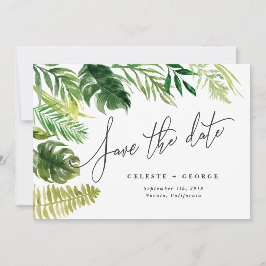 Tropische aquarel bloemige save the date (Voorkant)