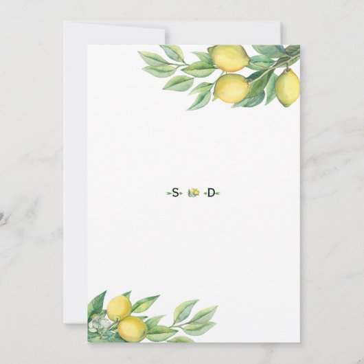 Tropische Aquarel Citroen Vruchten Bloemen Bruilof Kaart (Achterkant)