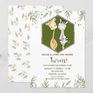 Tropische Aquarel Giraffe & Zebra Babyfeestje Kaart