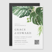 Tropische Aquarel Monstera QR Code Bruiloft Magnetische Uitnodiging (Voorkant / Achterkant)